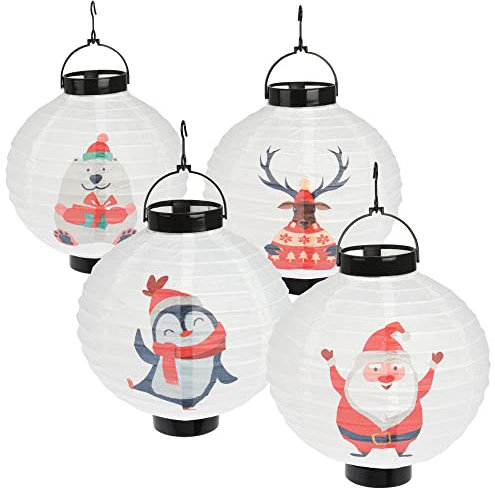 com-four® 4x LED Laterne - Laterne mit schönen Motiven - Batteriebetriebene Papierlaterne - LED Beleuchtung zu Weihnachten - Weihnachtsdeko [Auswahl variiert] (4 Stück - Weihnachten)