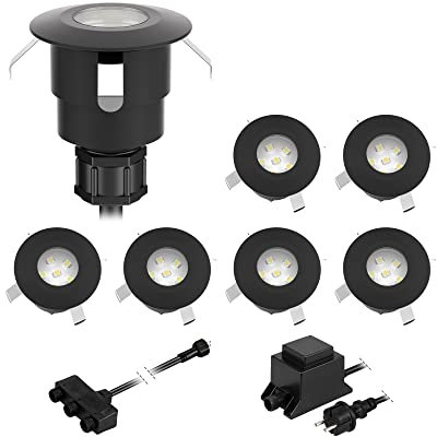 ledscom.de LED Bodeneinbauleuchte ATRIA für außen, IP65, schwarz, rund, 40mm Ø, warmweiß 7er Set