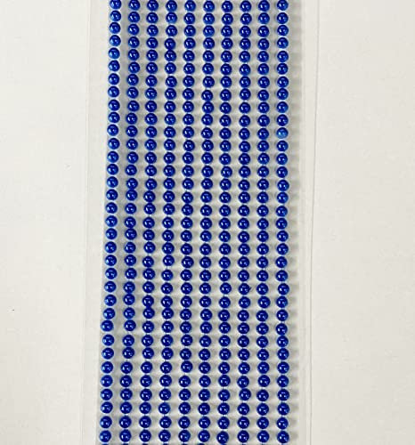 Syntego 500 x Self Adhesive Pearls Gems 3mm Mini Flat Backed Round Pearls Beads Strips Embellishments (Royal Blue)