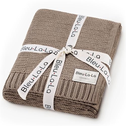 Bleu La La Bio Empfangs Puckdecke - 100% luxuriöse Bio-Weichbaumwollstrick warme gemütliche Kuscheldecke für Kinderwagen und Wiege geeignet für Neugeborene Säuglinge und Kleinkinder. (Mokka)