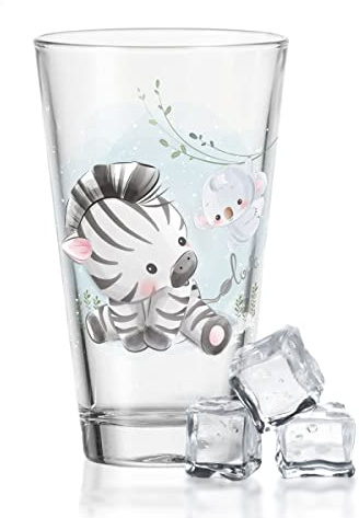 GRAVURZEILE Leonardo Wasserglas mit UV-Druck - im Zebra Design- Für Kinder - als Trinkglas geeignet
