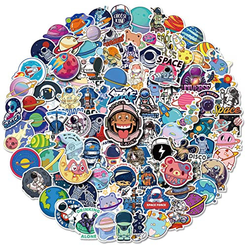 BuerHomie 100 Stück Aufkleber Sticker Set Kinder Planeten Astronaut für Laptop Skateboard Fahrrad Motorrad Koffer Wasserflasche Pad, Sticker Vinyl Wasserdichte Aesthetic Aufkleber Junge Mädchen