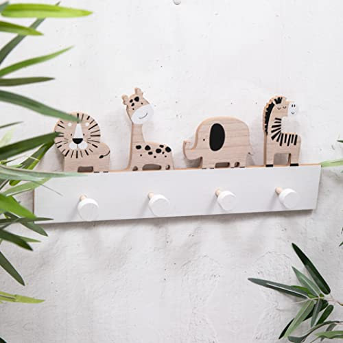 Annibells Animal Childrens Wall Hooks Natural White Wood Safari Jungle Nursery Decor