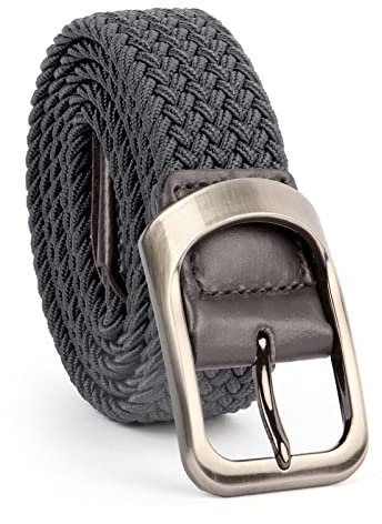 Beaface Elastic Belts for Men - Braided Woven Belts for Jeans, Shorts, Trousers - Casual Dark Grey
