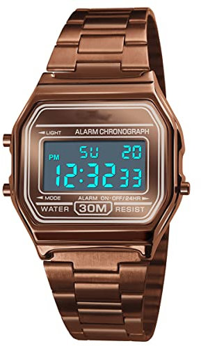 FAMKIT Montre Digitale rétro pour Hommes et Femmes, Montre d'affaires de Luxe, étanche, Montre de Sport en Acier Inoxydable