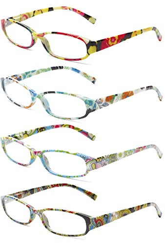 COJWIS 4 Pack Lesebrille Damen Brille Federscharnier Stilvolle Vielfarbig Leser HD Klare Linse für Frauen (4 Farbe Mischen, 2.00, multiplier_x)