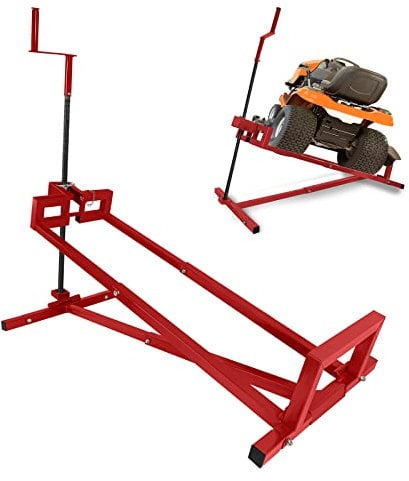 LARS360 Rasentraktor Hebevorrichtung, Rasenmäher Jack für Hebevorrichtung Hebebühne Aufsitzmäher, Max. Tragfähigkeit 400KG, 45° Neigung Verstellbar, Rot