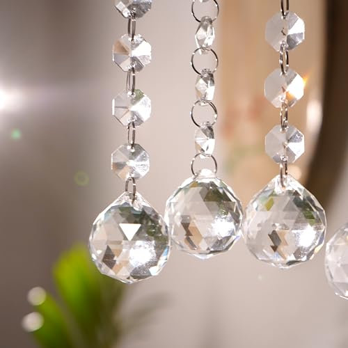 IndianShelf Premium Weihnachtsgirlande, transparentes Glas, für Weihnachtsdekoration, Sonnenfänger, Kronleuchter, Ersatzaufhänger für Tafelaufsätze, 110 Teile (10 Kristalltropfen, 100 Perlen)