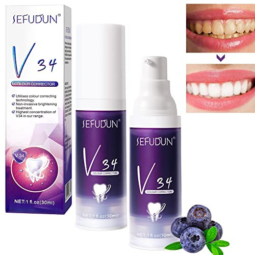 Dentifrice violet V34, dentifrice correcteur de couleur, lot de 2 dentifrice violet, élimine les taches dentaires, améliore l'émail des dents et la sensibilité des dents