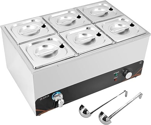 DULNICE Commercial Food Warmer Electric Bain Marie 6-Pans Large Capacity Food Warmer Buffet Server Stainless Steel with Lids, Chafing Dishes & Food Warmers for Parties, Catering 1500W,30-80°C