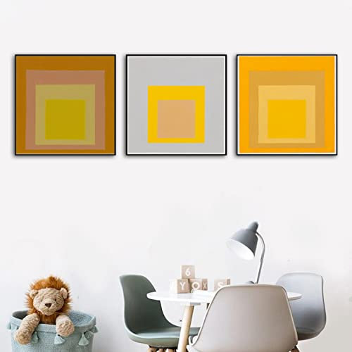 XCPORA Berühmtes Josef Albers Poster《Hommage an den Platz》Wandkunst Josef Albers Drucke Josef Albers Gemälde Leinwand Home Wandkunst Dekor 50x50cmx3 Kein Rahmen