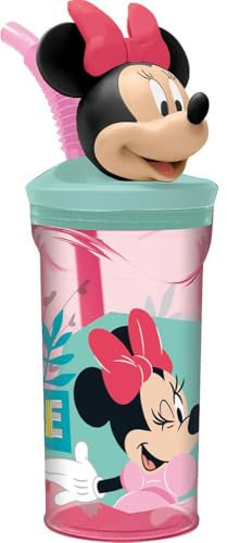 Vaso de plástico rosa Disney Minnie 360 ml para niñas con pajita y figura 3D del personaje