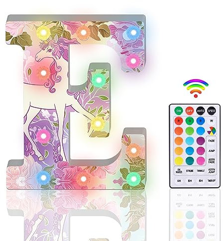 Buchstaben Lichter, LED Alphabet Lampe 18 Color Changing LED Buchstabe Licht Beleuchtete Buchstaben Nachtlichter mit Fernbedienung für Mädchen Geschenke Geburtstag Bar Hochzeit Party Weihnachten - E