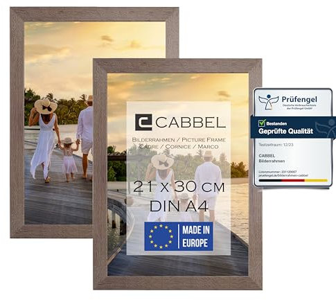 CABBEL Zweierpack (2 Stk.) Bilderrahmen DIN A4 21x30 MDF Holz-Rahmen in Eiche Dunkel | mit bruchsicherem Plexi-Glas/Modern
