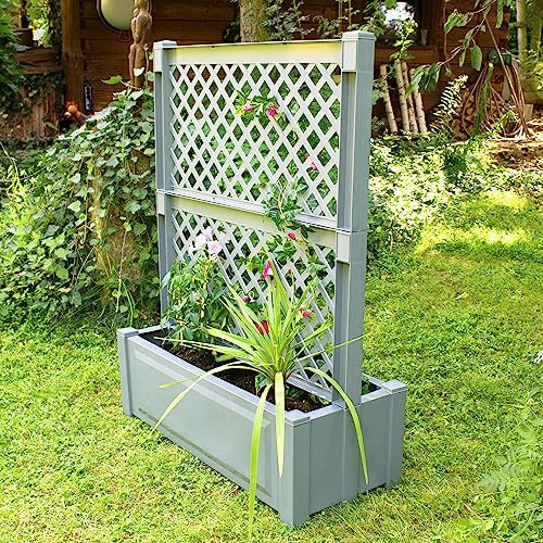 NYVI Pflanzkasten NYVIGreen 100x43x140 cm 110 Liter mit Zentralspalier - Pflanzkübel aus wetterfestem & recyceltem Kunststoff - Blumenkasten - Pflegeleicht, Montage ohne Werkzeug, Farbe:Grau