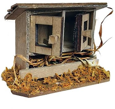 zalati Mini-Hühnerstall 1:12 Puppenhaus-Hühnernest-Ornament aus Holz und Stroh für Mikrolandschafts-Feengarten-Dekoration