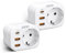 LENCENT 2X USB Steckdose Mehrfachstecker EU Adapter mit 1 PD & 2 QC USB 3,0 Schnellladung Anschlüße, Wand Steckdose Schuko 4000W Stromadapter Stecker für Phone und Haushaltsgeräte