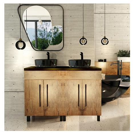 paplinskimoebel Vitoria Meuble de salle de bain, 120 x 40 x 84 cm, meuble de salle de bain, sous-vasque, en bois, largeur 120 cm, moderne, noir + chêne
