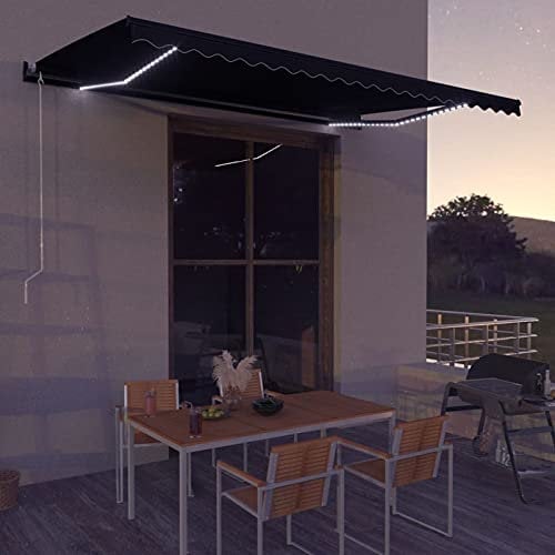 Camerina Einziehbare Markise mit Windsensor & LED 600x300cm Anthrazit Gelenkarmmarkise Markisen Markisen für terrasse