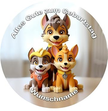 Tortenbild-Wunschname, Hund, Dog, Zuckerbild, Essbares Foto für Torten, Tortenbild, angelehnt an Paw Patrol, Tortenaufleger Ø 20cm - Super Qualität, 04610