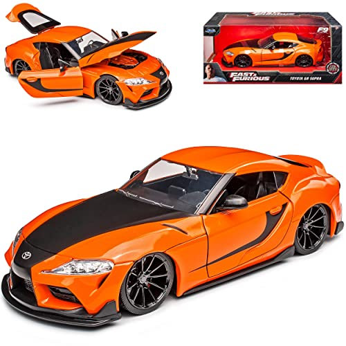 alles-meine.de GmbH T*o*y*o*t*a Supra A90 5. Generation Orange Ab 2019 The Fast and The Furiuos 9 1/24 Jada Modell Auto mit individiuellem Wunschkennzeichen