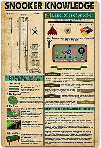 Snooker Knowledge Metallblechschild „Basic Rules Of Snooker, Retro-Druck, Poster, Wanddekoration, Schule, Club, Café, Bar, Schlafzimmer, Badezimmer, Küche, Zuhause, Poster, Gemälde, 20,3 x 30,5 cm