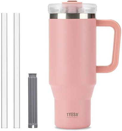 Coffee Cup Travel Mug with Handle, 40oz Tumbler with Lockable Lid, Stainless Steel Vacuum Insulated Water Bottle with Straw, Leakproof & Portable Travel Cup for Hot and Cold Drinks (Sakura Pink)