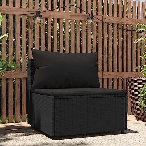 LIANGDONFC Mode-Sofa, SalonsitzmöbelGarten-Mittelsofa mit Kissen Schwarz Poly RattanGeeignet für Cafe, Garten, Wohnzimmer