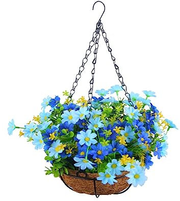 AIDIRui Blumenampel aus Kunstblumen für Terrasse, Rasen, Garten, Dekoration, für die Dekoration von Außen- und Innenbereich, Blau