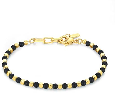 GAVU Kristall Armband Herren mit Matten Onyx und 18K Quadratischen Goldenen Perlen