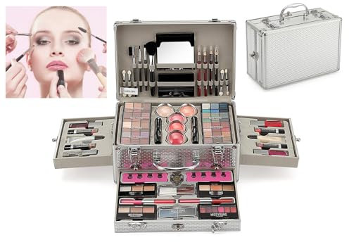xixibuy Schminkkoffer damen, Schminke set, All In One Makeup Kit für Mädchen im Teenageralter 13-15, Make up set für frauen, Makeup set damen, COSMETICS Beauty Box(102 Farben)(Silberne Schachtel)