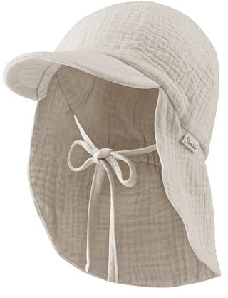 Sterntaler Schirmmütze Nacken Musselin - Unisex Mütze aus Baumwoll Musselin (Bio) - UV-Schutz 50+ Sonnenhut mit Nackenschutz - Baby- und Kinder Sommer Kopfbedeckung zum Binden - lichtgrau, Größe 43