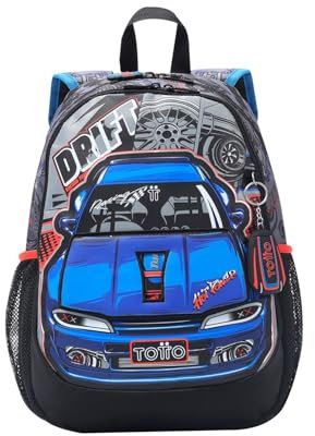 TOTTO - Mochila Infantil, Modelo Racing M, Mochila Mediana, Capacidad 12 L, 2 Compartimentos, 2 Bolsillos para Botella, Organizador Interno, Correas Acolchadas, Resistente y Duradera, Color Gris