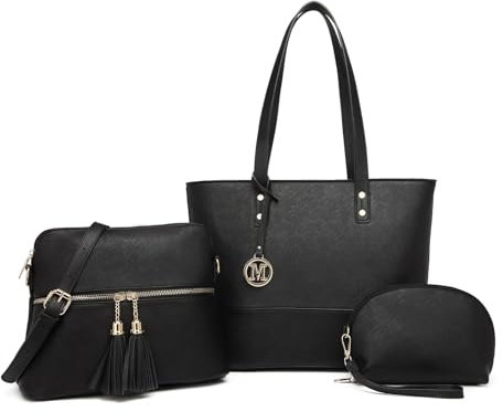 Miss Lulu Damen Handtasche Henkeltasche 3 Stück Sets, große Shopper Tote Bag, Umhängetasche mit Quaste Geldbörse mit verstellbare Schulterrie