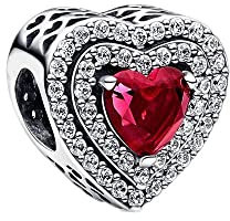Wedanor Charme Rotes Zirkon Herz Charms-Anhänger 925 Sterling Silber Charm Bead Pendant für Europäische Armbänder und Halsketten