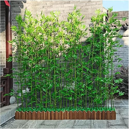 AVLLSO Leaf screen Outdoor Artificial Bamboo Tree, Bamboo Tree Screen with Wood Planter, DIY Plants Wall for Balcony Deck Porch Landscaping(1.8m/5.9ft H,120cm Base-20 Pole)