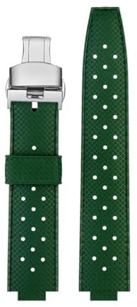 DKWOIS Kompatibel mit Louis Vuitton TAMBOUR Gummiarmband Herren Damen Armband LV Q1121 Q114k Silikonarmband 20-12mm konvex(Green silver Folding)