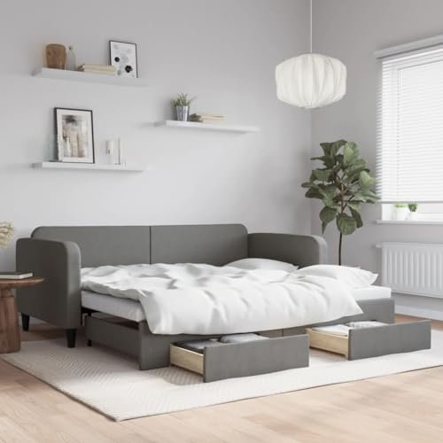 Sufrk Tagesbett Ausziehbar mit Schubladen Dunkelgrau 90x200 cm Tagesbett Ausziehbar Bett Mit Stauraum Bett Zum Ausziehen Bett Mit Schubladen Stoff - 3196853