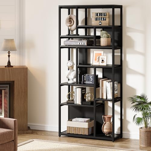 Tribesigns Bookshelf with Storage Shelf, Industrial 8 Tier Etagere Bookcase, 180cm Freestanding Tall Bookshelves Display Shelf Storage Organizer for Living Room, Bedroom, Home Office