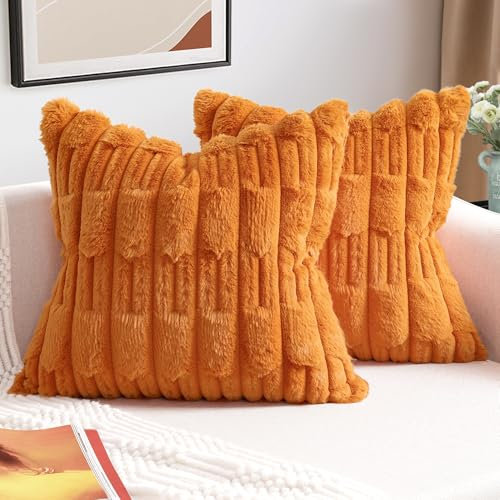 ZWJD 2er Set Orange Kissenbezug 50x50 Kunstpelz Plüsch Kissenbezüge Weiche Kissenhülle Flauschig Dekokissen Moderne Kissen Deko für Wohnzimmer Sofa Schlafzimmer Auto Dekor Sofakissen 50 x 50cm