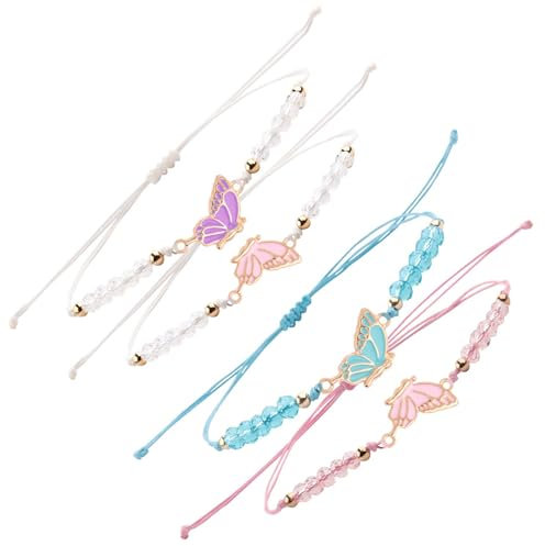 EnixwH 4 Stück Freundschaftsarmbänder, Damen Armbänder für Mädchen, Geflochten Freundschaft Armbänder Verstellbare Freundschaftsarmband, Schmetterlingsarmband für Damen Freunde (Blau Rosa Weiß)