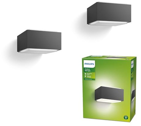 Philips Hedgehog Outdoor Wandleuchte (42 W), wetterfeste Außenleuchte für moderne Lichtakzente, E27 Leuchte ohne Leuchtmittel, anthrazit, Doppelpack