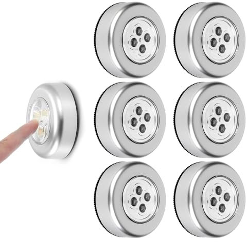 Comioke Luz de Noche Alimentada por Baterías, 6 pcs Lámpara Adhesiva a Batería, Luz con Sensor de Movimiento para Interiores, Lámpara Nocturna sin Cable para Habitaciones Escalera Escalón Pasillo