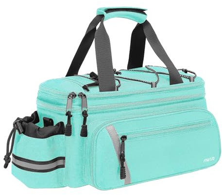 MOSISO Bike Rack Bag with Rain Cover, Bike Trunk Cooler Handag Insulated Bicycle Rear Seat Pouch with 2 Side Foldable Panniers, 8L Cycling Backseat Storage Cargo Saddle Shoulder Bag, Turquoise