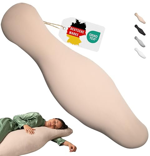 Opanoli® ergonomisches Seitenschläferkissen mit Bezug aus 100% Baumwolle Beige – Schwangerschaftskissen in einzigartiger Körperform – Öko-Tex – waschbar – Kuschelkissen – Stillkissen – Bodypillow