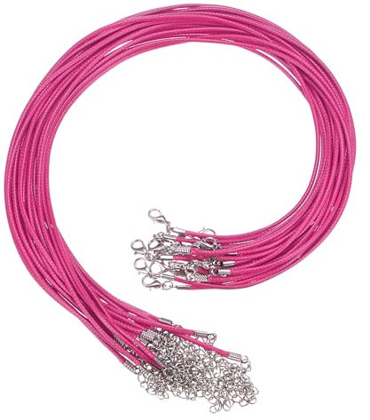 sourcing map 20Pcs Waxed Necklace Cord Bulk Fuchsia 2mm Dia 18 Necklace String Rope with Chain Clasp for Pendants Bracelets Jewelry Making Supplies Accessories