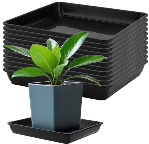 ZOENHOU 12 platillos cuadrados para macetas, bandejas de plástico negro, bandeja de goteo para macetas, bandejas cuadradas para macetas, 29,1 x 4 cm, diámetro interior 277 mm, 3 L