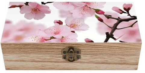 FHESDCW Aufbewahrungsbox aus Holz, japanische Kirschblüte, Andenkenbox, Behälter mit Verriegelungsverschlüssen, Aufbewahrungsbox, Schmuckkästchen, Künstlerwerkzeug, Aufbewahrungsbox für Hobbys,