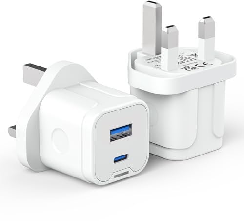 USB C Plug,2 Pack New iPhone Super Fast Charger Plug Quick Charge for iPhone 16 16Pro 15 14 13 12 11 Pro Max XS XR SE, iPad,Dual Port USB and Type C USBC Power Adapter Plug UK+USB Mains Wall Charger