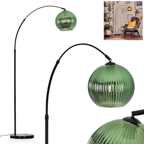 HOFSTEIN Stehleuchte Koyoto, Stehlampe aus Metall/Riffelglas in Schwarz/Grün mit Marmorfuß, verstellbare Leuchte im Retro-Design (Schirm Ø 25 cm), Fußschalter, E27, Wohnzimmer, Schlafzimmer, Flur